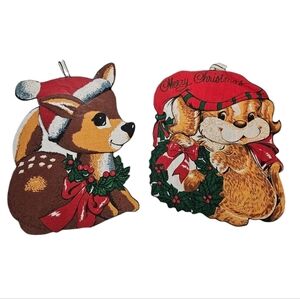Vintage McCrory Christmas Reindeer & Dog Pot Holders Hot‎ Pads Set of 2 W56